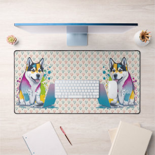 Husky Dog Computer Rainbow Watercolor Tech Savvy Desk Mat