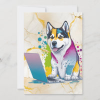 Husky Dog Computer Rainbow Watercolor Tech Savvy