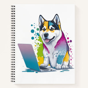 Husky Dog Computer Rainbow Watercolor Tech Savvy Notebook