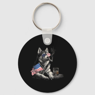 Husky Dog Dad Patriotic Aamerican Flag July Fourth Key Ring