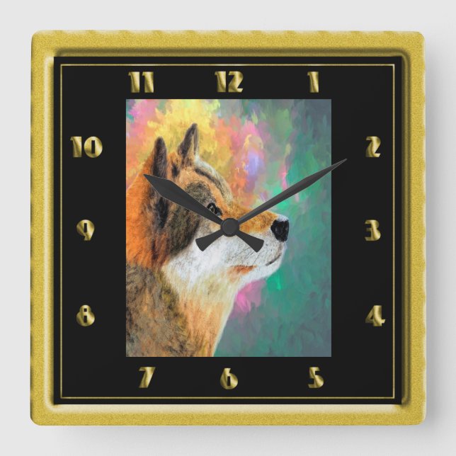 Husky Dog Daze Square Wall Clock (Front)