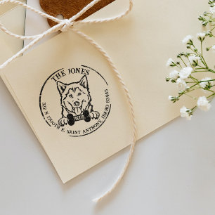 Husky Dog Family Return Address Rubber Stamp