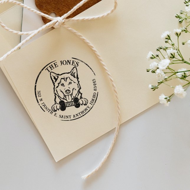 Husky Dog Family Return Address Rubber Stamp (Creator Uploaded)