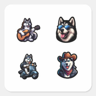 Husky Dog Funny 4 Pack Stickers.png Square Sticker