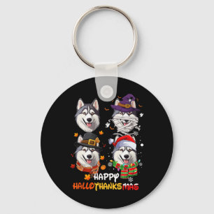 Husky Dog Hallothanksmas Halloween Thanksgiving Xm Key Ring