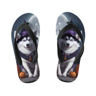 Husky Dog Halloween Adventure Moonlit Magic Spooky Kid's Thongs