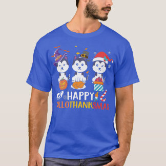 Husky Dog Happy HalloThanksmas Fall Autumn Hallowe T-Shirt