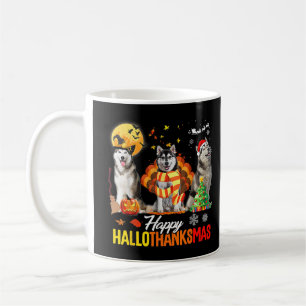 Husky Dog Happy Hallothanksmas Halloween Thanksgiv Coffee Mug