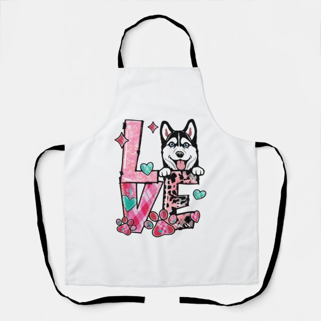 Husky Dog I Love My Dog Fur Baby Valentines Day Apron (Front)