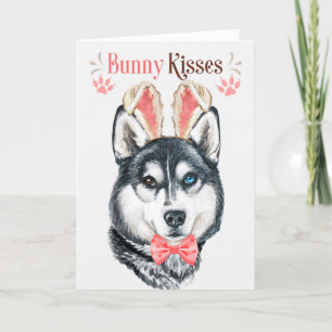 Husky Dog in Bunny Ears for Easter Holiday Card