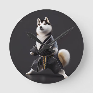 Husky Dog Knows Karate, Husky Dog Karate Player Round Clock