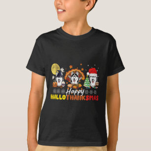Husky Dog lover Happy HalloThanksmas Happy Hallowe T-Shirt