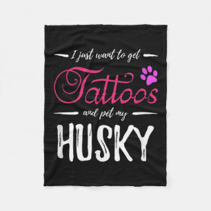 Husky Dog Lover Tattoo Funny Dog Mum Gift Idea  Fleece Blanket
