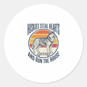 Husky Dog Lover Vintage Engraving Funny Pet Owner Classic Round Sticker