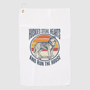 Husky Dog Lover Vintage Engraving Funny Pet Owner Golf Towel