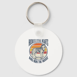Husky Dog Lover Vintage Engraving Funny Pet Owner Key Ring