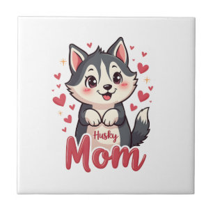 Husky Dog Mom Cute Kawaii Design Ceramic Tile