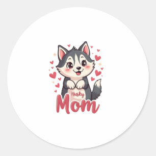 Husky Dog Mom Cute Kawaii Design Classic Round Sticker