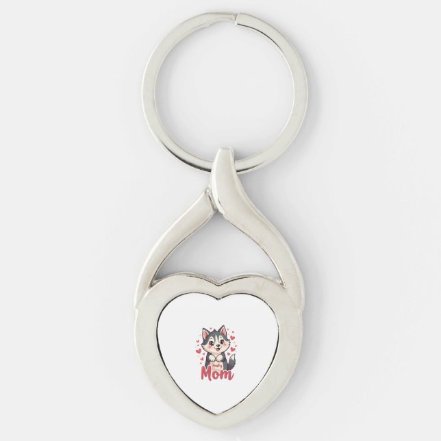 Husky Dog Mom Cute Kawaii Design Key Ring (Front)
