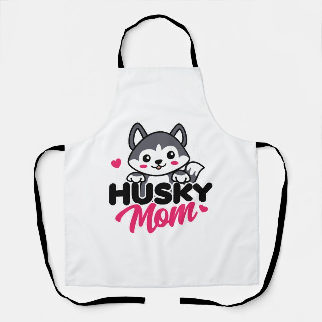 Husky Dog Mum Cute Kawaii Design Apron (Front)