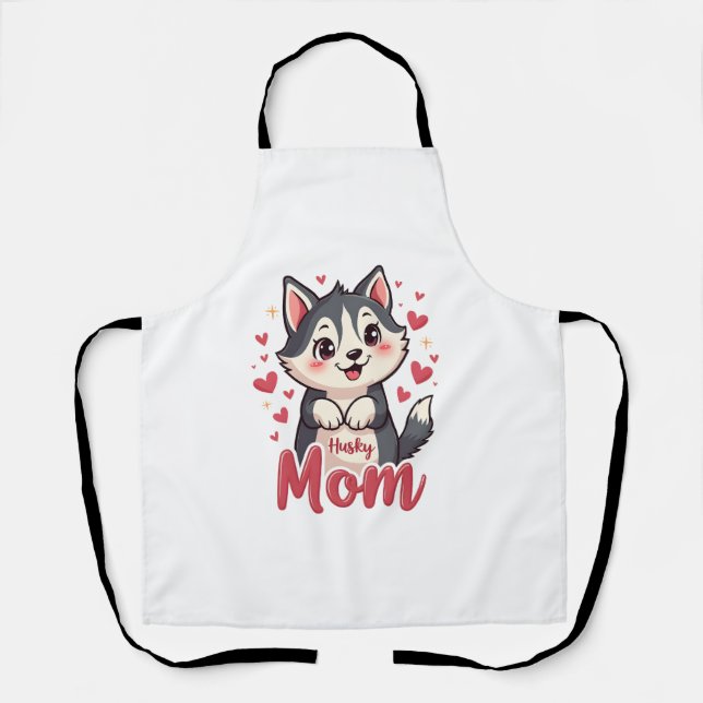 Husky Dog Mum Cute Kawaii Design Apron (Front)
