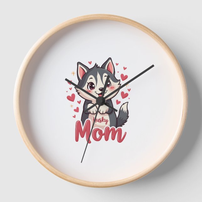 Husky Dog Mum Cute Kawaii Design Clock (Front)