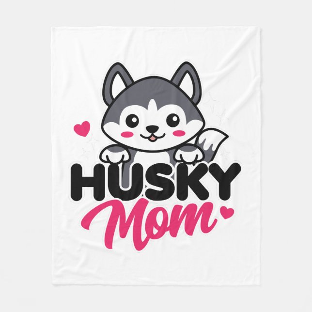 Husky Dog Mum Cute Kawaii Design Fleece Blanket (Front)
