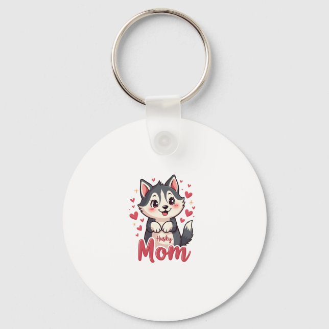 Husky Dog Mum Cute Kawaii Design Key Ring (Front)