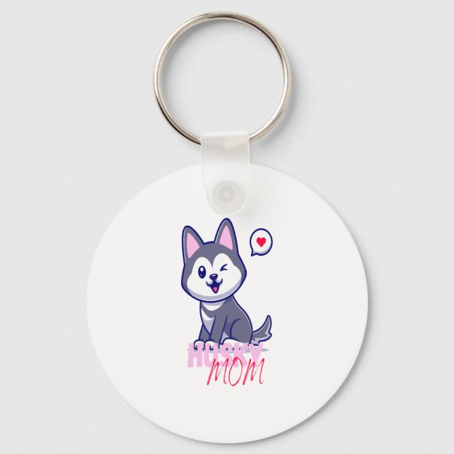 Husky Dog Mum Cute Kawaii Puppy  Key Ring (Front)