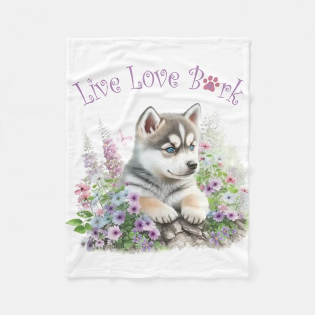 Husky Dog Mum Floral Fleece Blanket (Front)