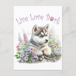 Husky Dog Mum Floral Postcard