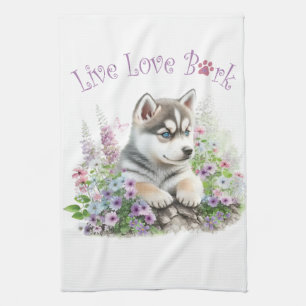 Husky Dog Mum Floral Tea Towel