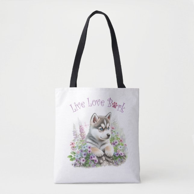 Husky Dog Mum Floral Tote Bag (Front)