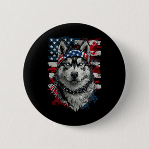 Husky Dog Patriotic 4th Of July Usa American Flag 6 Cm Round Badge