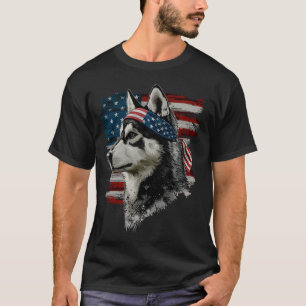 Husky Dog Patriotic 4th Of July Usa American Flag T-Shirt