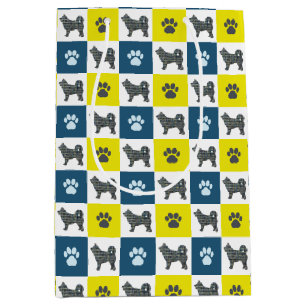 Husky Dog & Paw Yellow and Blue Medium Gift Bag