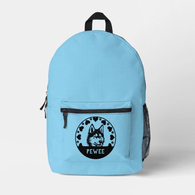 Husky Dog Pet Owner Printed Backpack (Front)