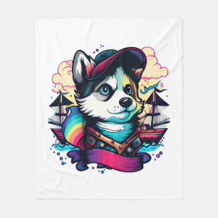 Husky Dog Pirate Fleece Blanket