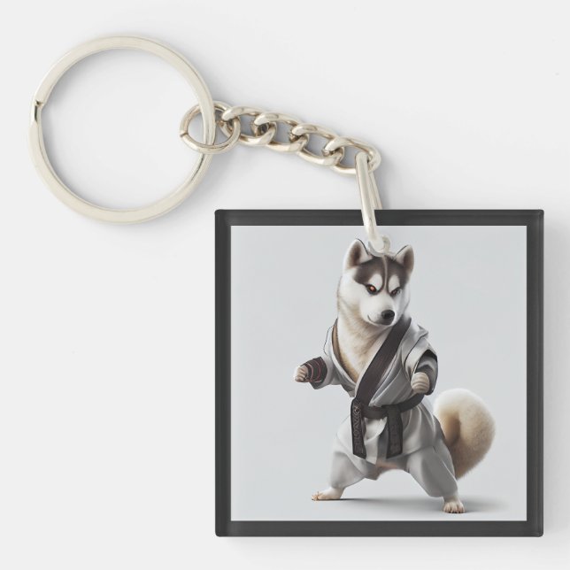 Husky Dog Play Karate, Karate Champion Husky Dog Key Ring (Front)