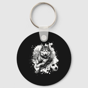 Husky Dog Playing Soccer Sports Team Key Ring