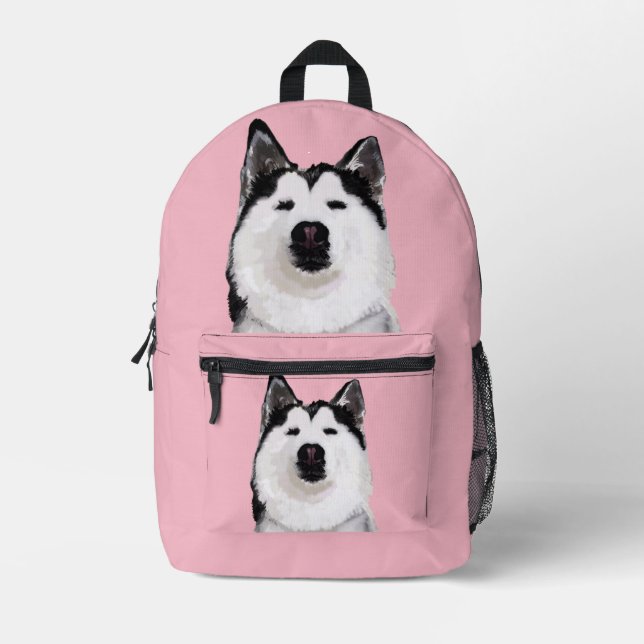 Husky  Dog Portrait Round Eraser Printed Backpack (Front)