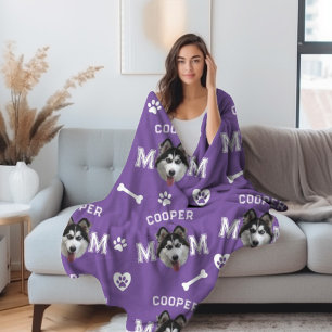 Husky Dog, Purple Personalised Name Repeat Fleece Blanket