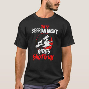 Husky Dog Rides Shotgun Halloween T-Shirt