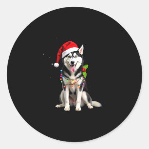 Husky Dog Santa Hat Christmas Tree Xmas Gifts For Classic Round Sticker