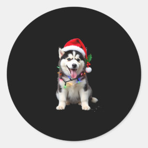 Husky Dog Santa Hat Christmas Tree Xmas Gifts For Classic Round Sticker