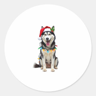 Husky Dog Santa Hat Christmas Tree Xmas Gifts For Classic Round Sticker