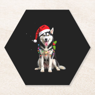Husky Dog Santa Hat Christmas Tree Xmas Gifts For Paper Coaster