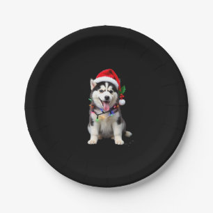Husky Dog Santa Hat Christmas Tree Xmas Gifts For  Paper Plate