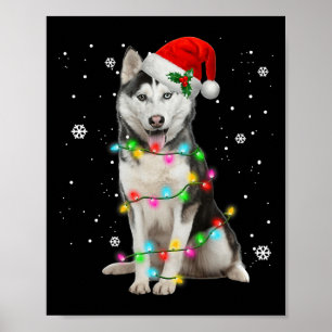 Husky Dog Santa Hat Christmas Tree Xmas Gifts For  Poster