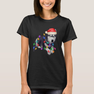 Husky Dog Santa Hat Merry Beautiful Christmas Tree T-Shirt
